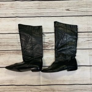 Ilani Black Leather Boots Size 10 with Airplanes